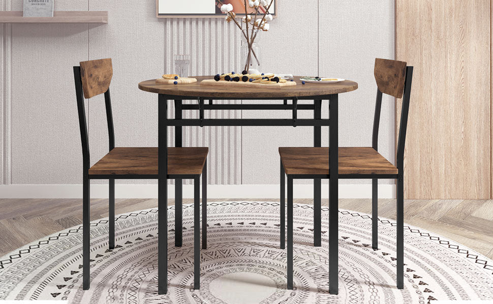 Modern 3-Piece Round Dining Table Set W/Drop Leaf and 2 Chairs for Small Places