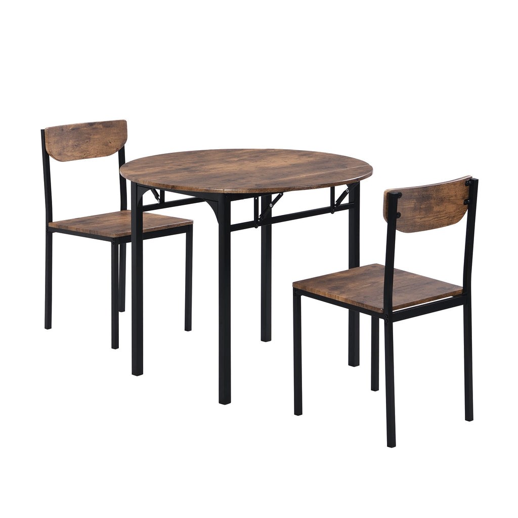 Modern 3-Piece Round Dining Table Set W/Drop Leaf and 2 Chairs for Small Places