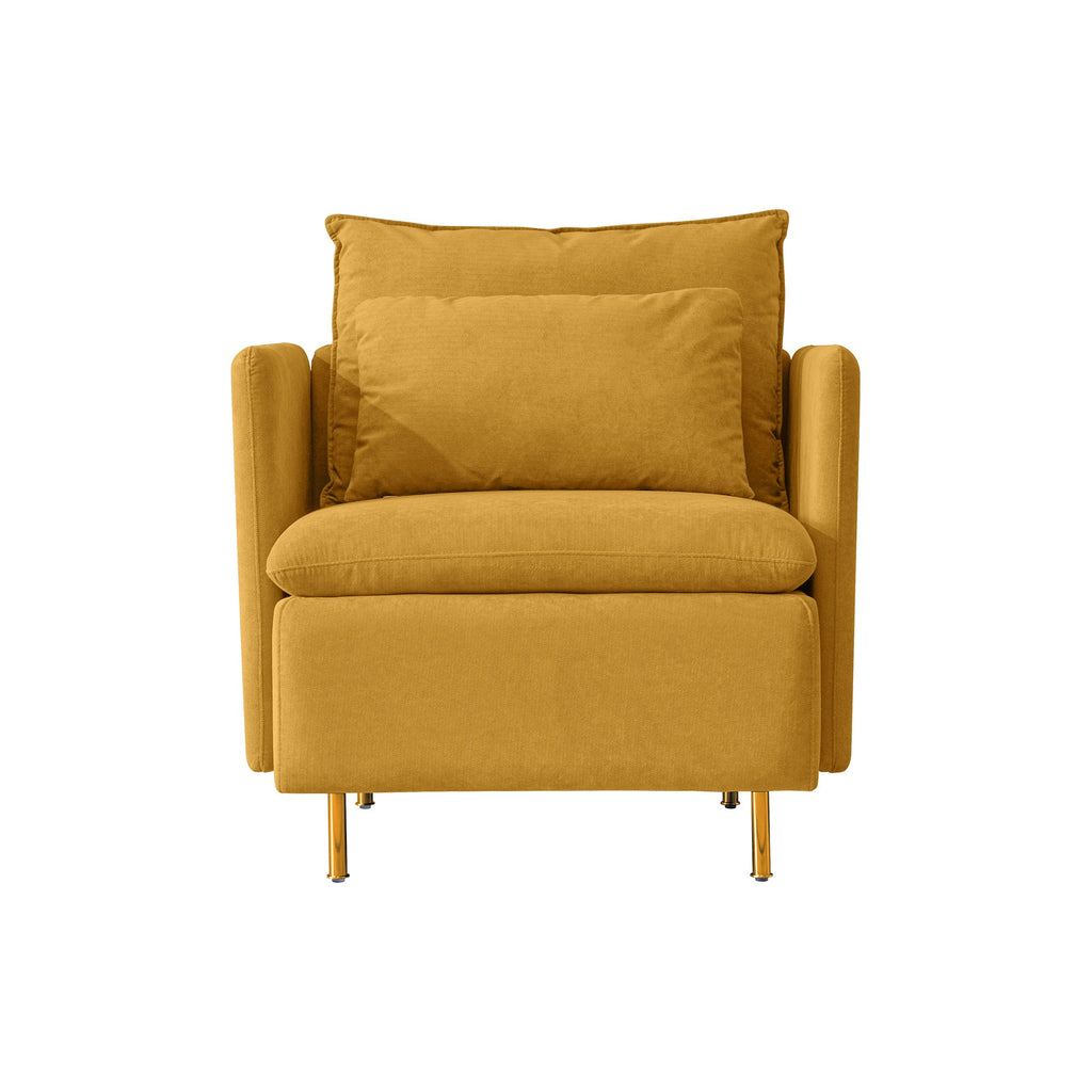 Modern Fabric Accent Armchair,upholstered Yellow Cotton Linen-30.7''