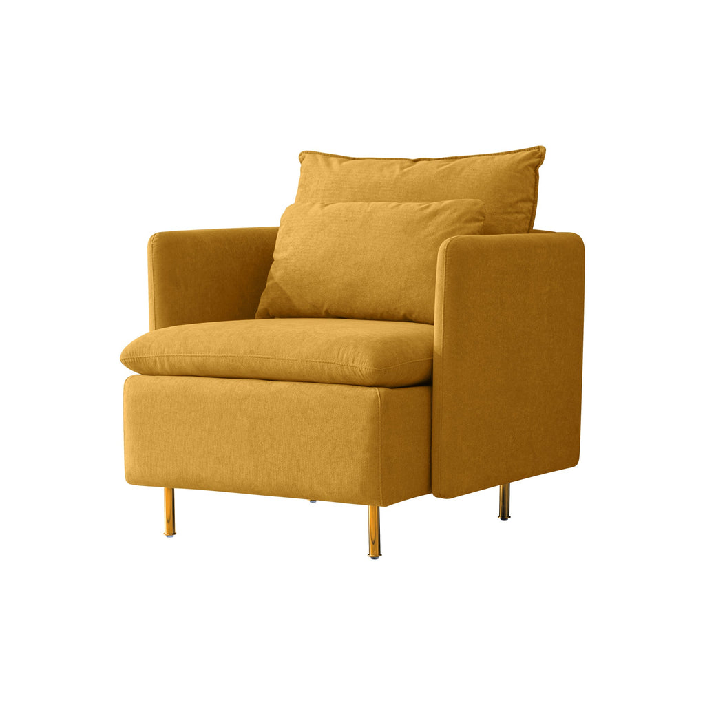 Modern Fabric Accent Armchair,upholstered Yellow Cotton Linen-30.7''