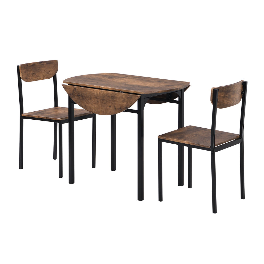 Modern 3-Piece Round Dining Table Set W/Drop Leaf and 2 Chairs for Small Places