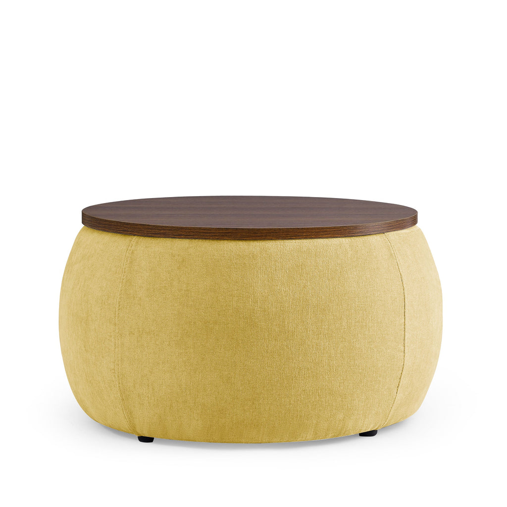 Round Storage Ottoman, 2 in 1 Function, Work as End Table and Ottoman,  Yellow