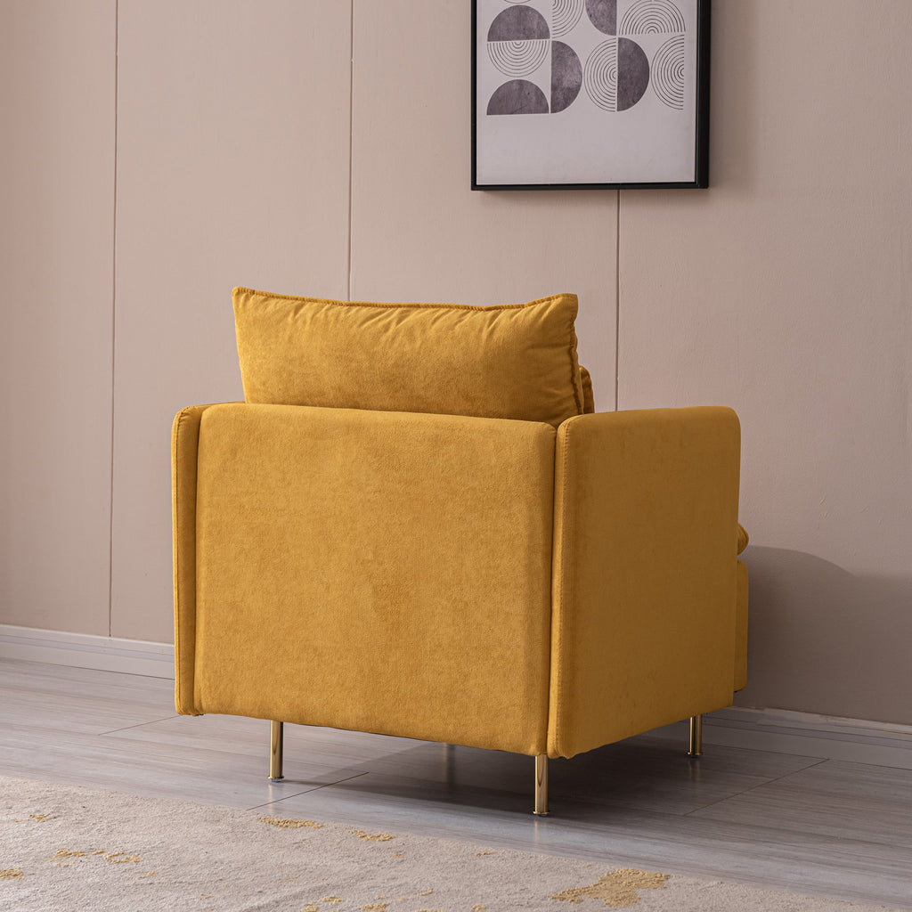 Modern Fabric Accent Armchair,upholstered Yellow Cotton Linen-30.7''