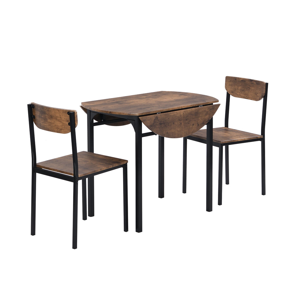 Modern 3-Piece Round Dining Table Set W/Drop Leaf and 2 Chairs for Small Places