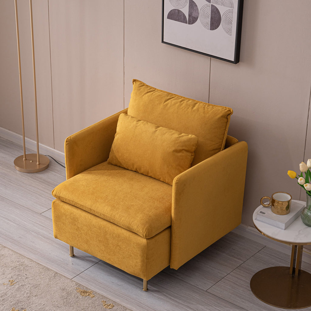 Modern Fabric Accent Armchair,upholstered Yellow Cotton Linen-30.7''