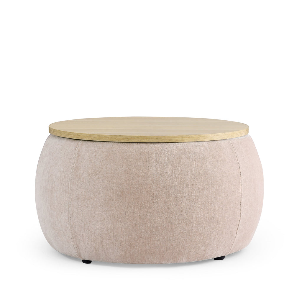 Round Storage Ottoman, 2 in 1 Function, End Table and Ottoman,  Pink 25.5 inches