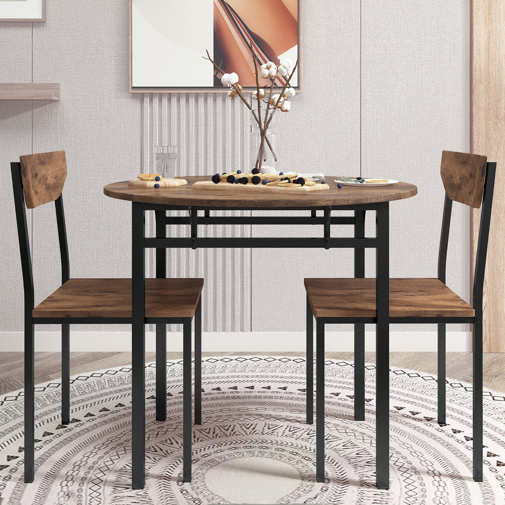 Modern 3-Piece Round Dining Table Set W/Drop Leaf and 2 Chairs for Small Places