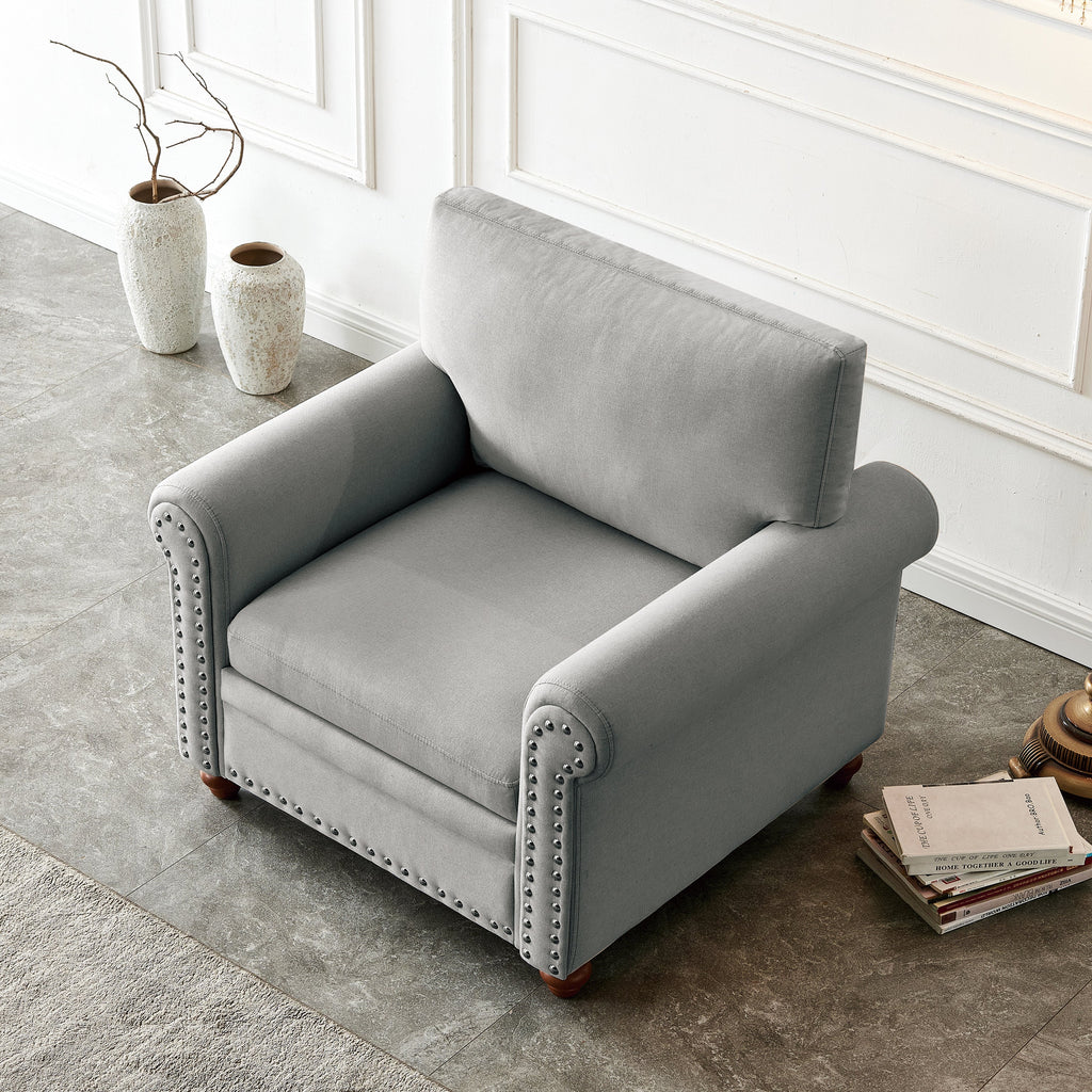 Gray Living Room Chair With Wood Legs Fabric Apholstry