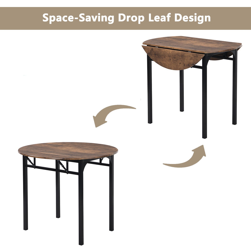 Modern 3-Piece Round Dining Table Set W/Drop Leaf and 2 Chairs for Small Places