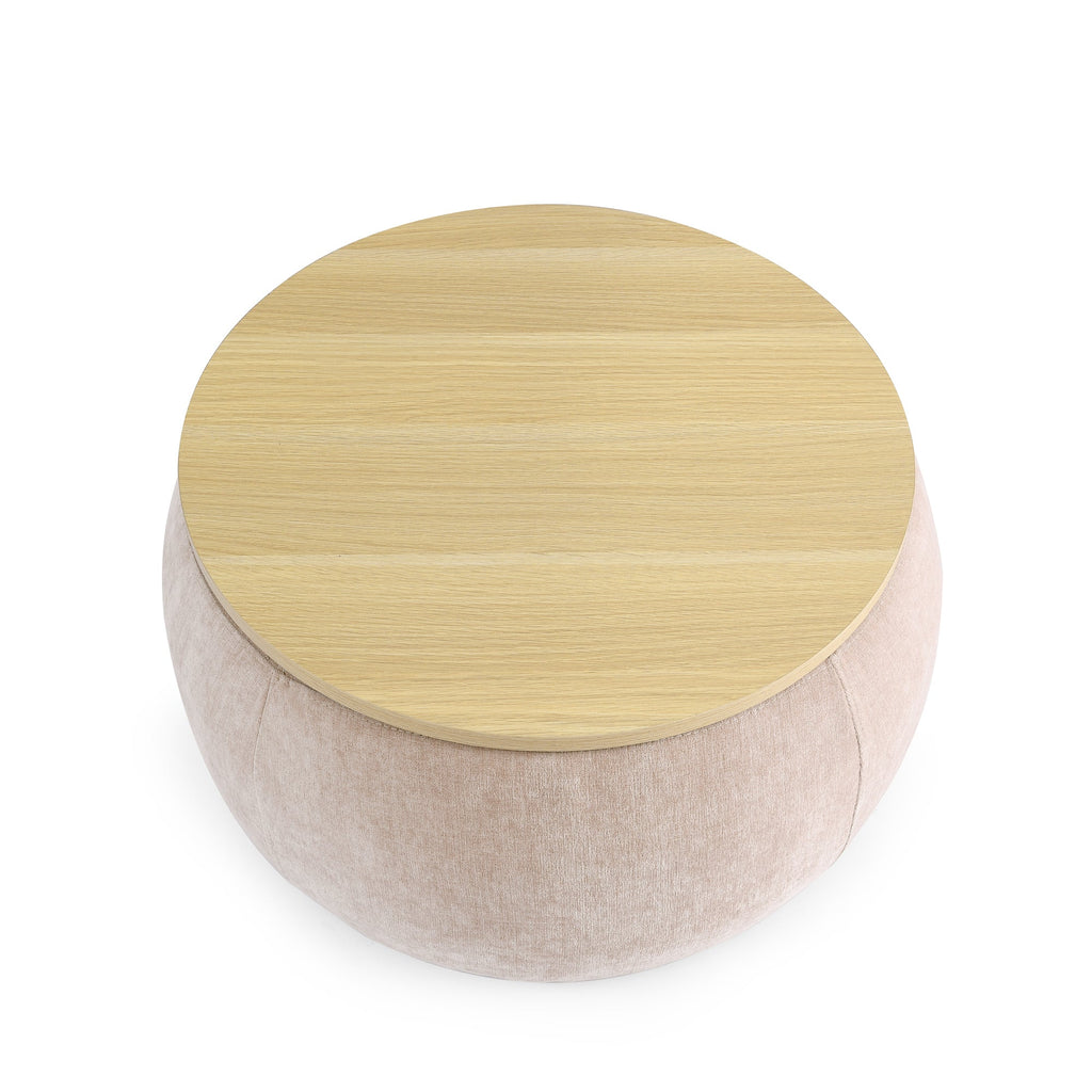 Round Storage Ottoman, 2 in 1 Function, End Table and Ottoman,  Pink 25.5 inches