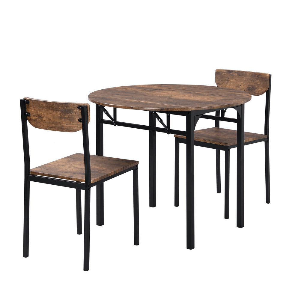 Modern 3-Piece Round Dining Table Set W/Drop Leaf and 2 Chairs for Small Places