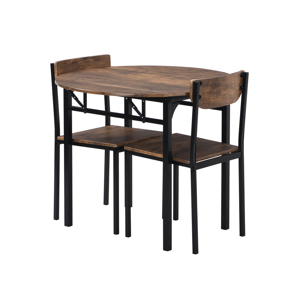 Modern 3-Piece Round Dining Table Set W/Drop Leaf and 2 Chairs for Small Places