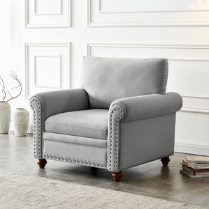 Gray Living Room Chair With Wood Legs Fabric Apholstry