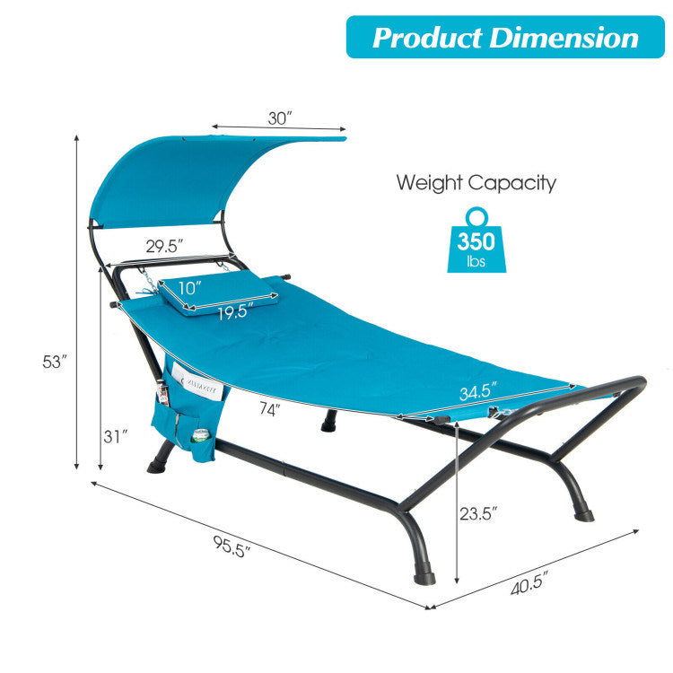 Patio Hanging Chaise Lounge Chair With Canopy Cushion Pillow and Storage Bag