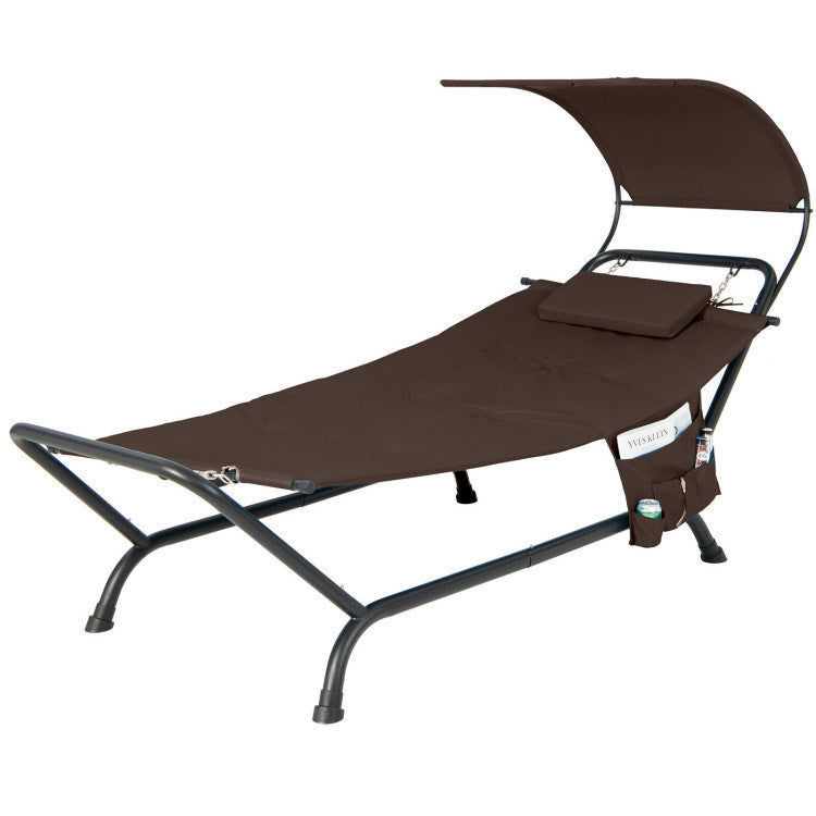 Patio Hanging Chaise Lounge Chair With Canopy Cushion Pillow and Storage Bag