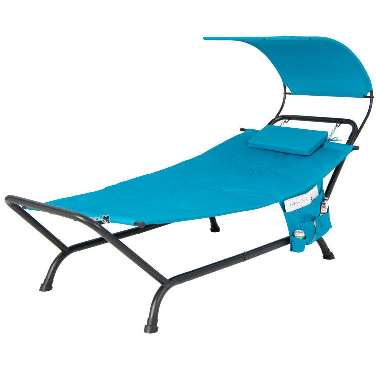 Patio Hanging Chaise Lounge Chair With Canopy Cushion Pillow and Storage Bag