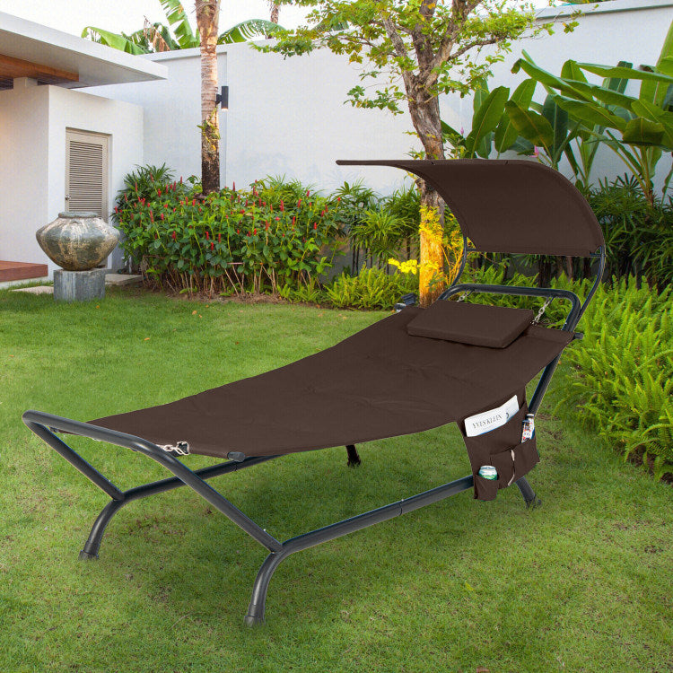 Patio Hanging Chaise Lounge Chair With Canopy Cushion Pillow and Storage Bag