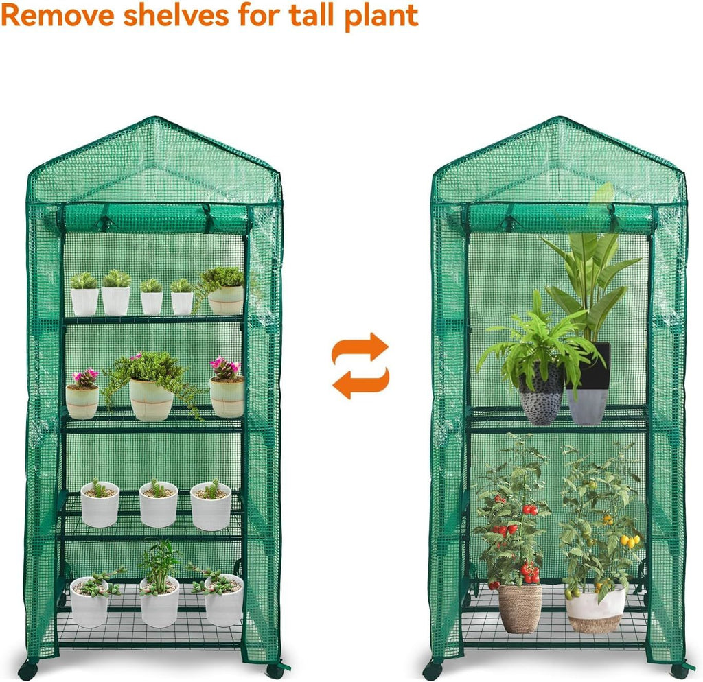 Mini Greenhouse,4 Tier Small Portable Greenhouses Kit With Caster Wheels