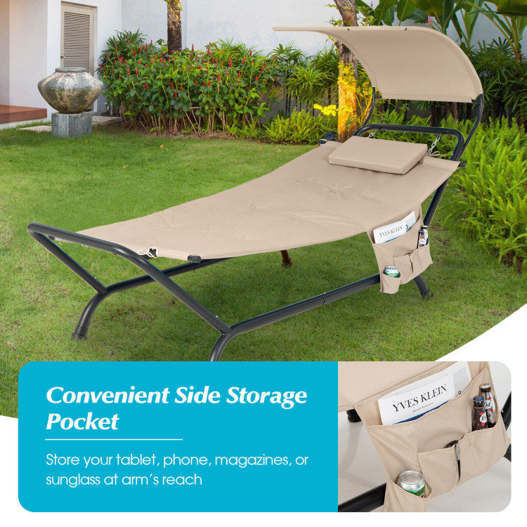 Patio Hanging Chaise Lounge Chair With Canopy Cushion Pillow and Storage Bag