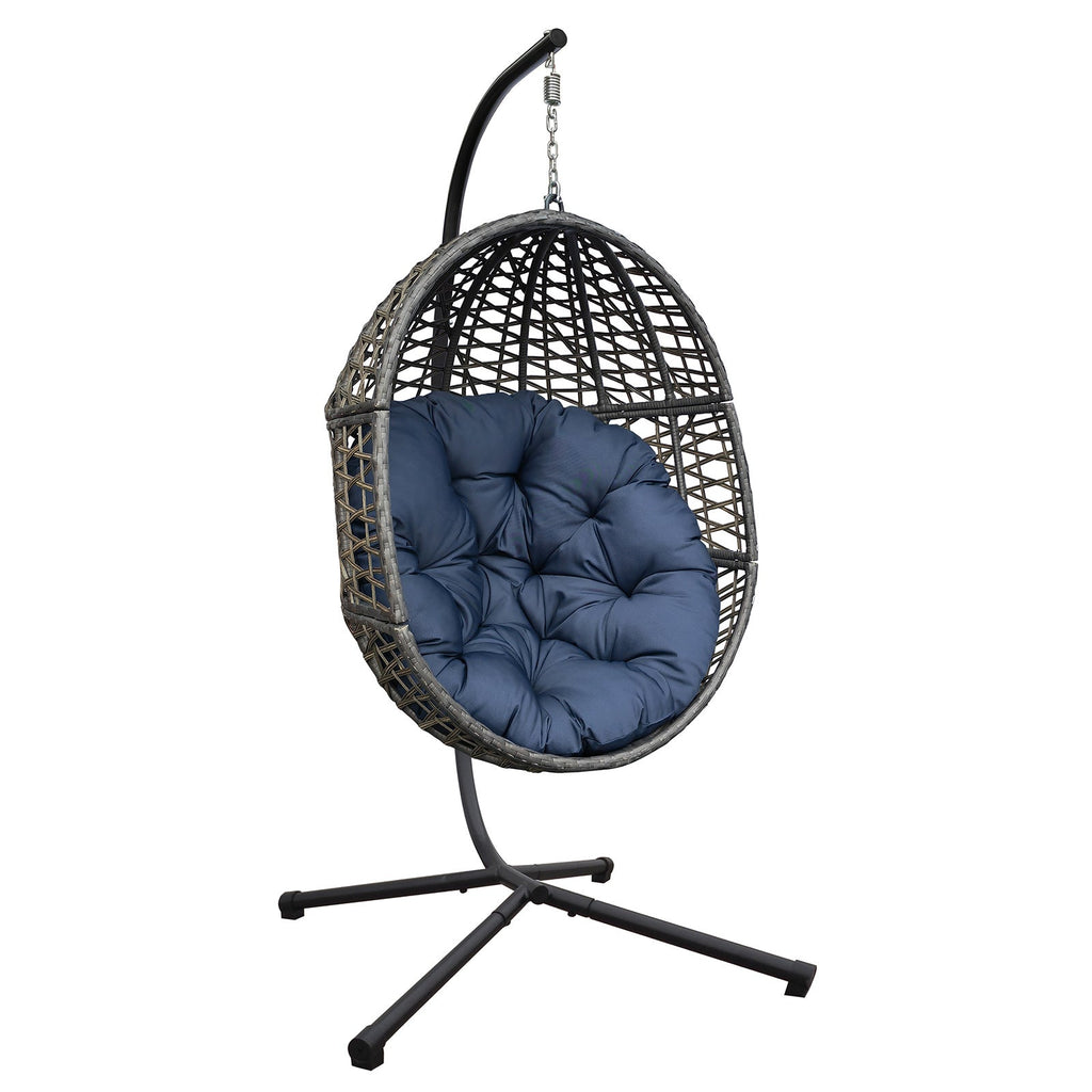 Wicker Hanging Chair with Stand and Waterproof Cushion for Outdoor or Indoor