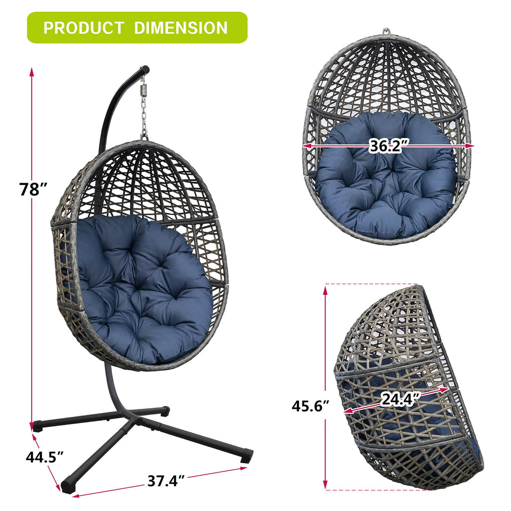 Wicker Hanging Chair with Stand and Waterproof Cushion for Outdoor or Indoor