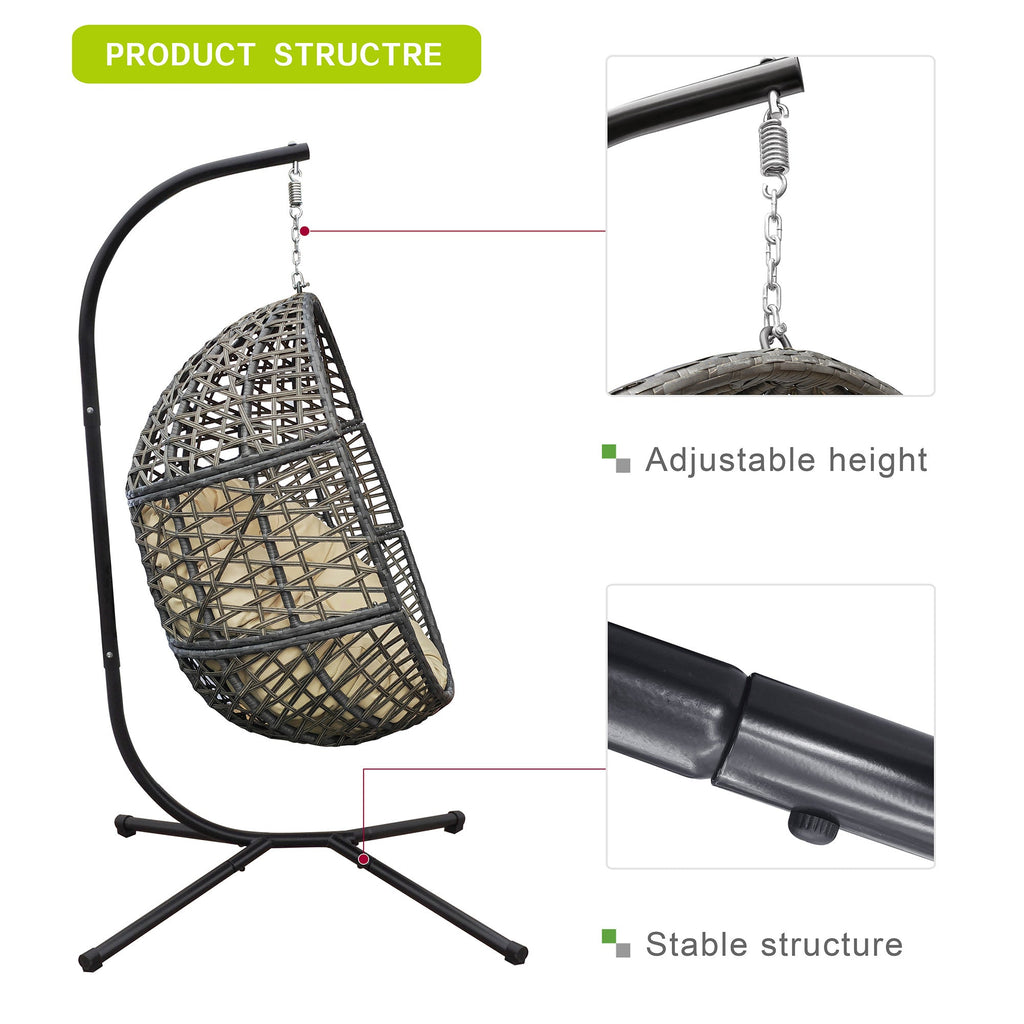 Wicker Hanging Chair with Stand and Waterproof Cushion for Outdoor or Indoor