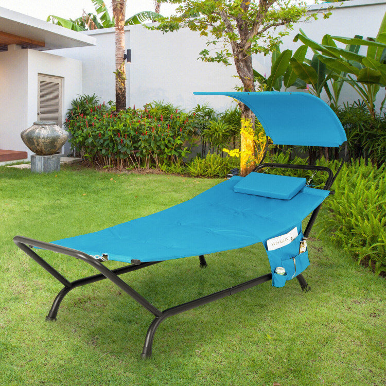 Patio Hanging Chaise Lounge Chair With Canopy Cushion Pillow and Storage Bag