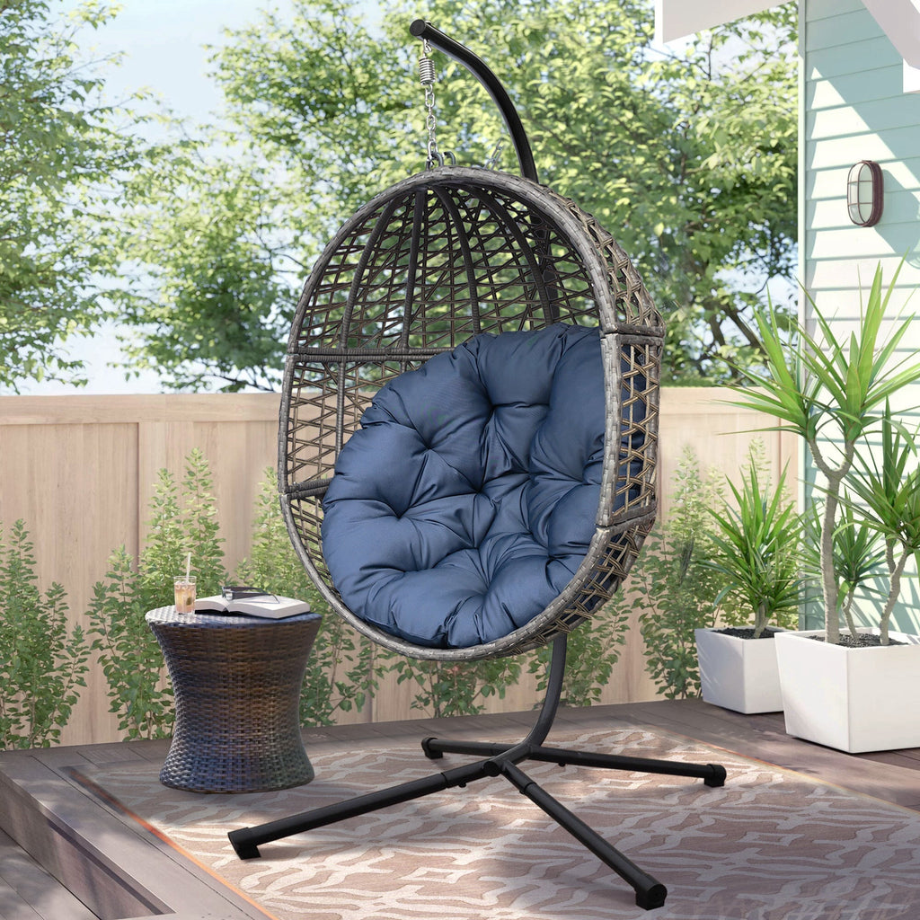 Wicker Hanging Chair with Stand and Waterproof Cushion for Outdoor or Indoor