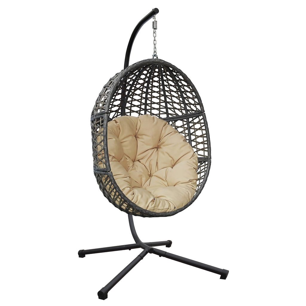 Wicker Hanging Chair with Stand and Waterproof Cushion for Outdoor or Indoor