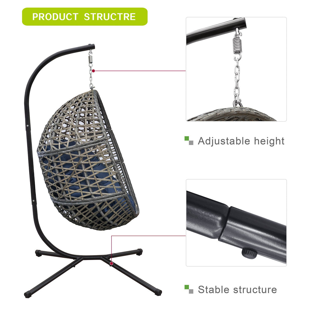 Wicker Hanging Chair with Stand and Waterproof Cushion for Outdoor or Indoor