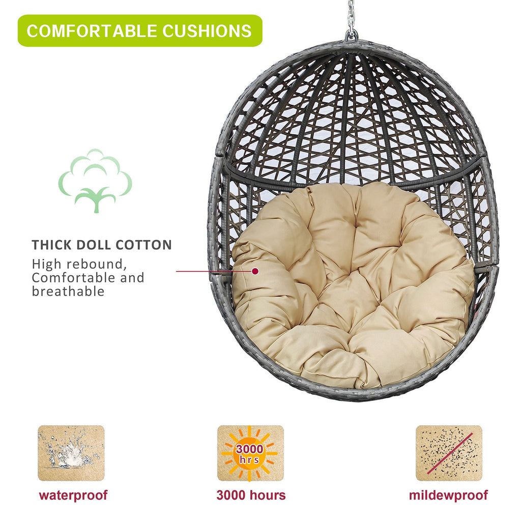 Wicker Hanging Chair with Stand and Waterproof Cushion for Outdoor or Indoor