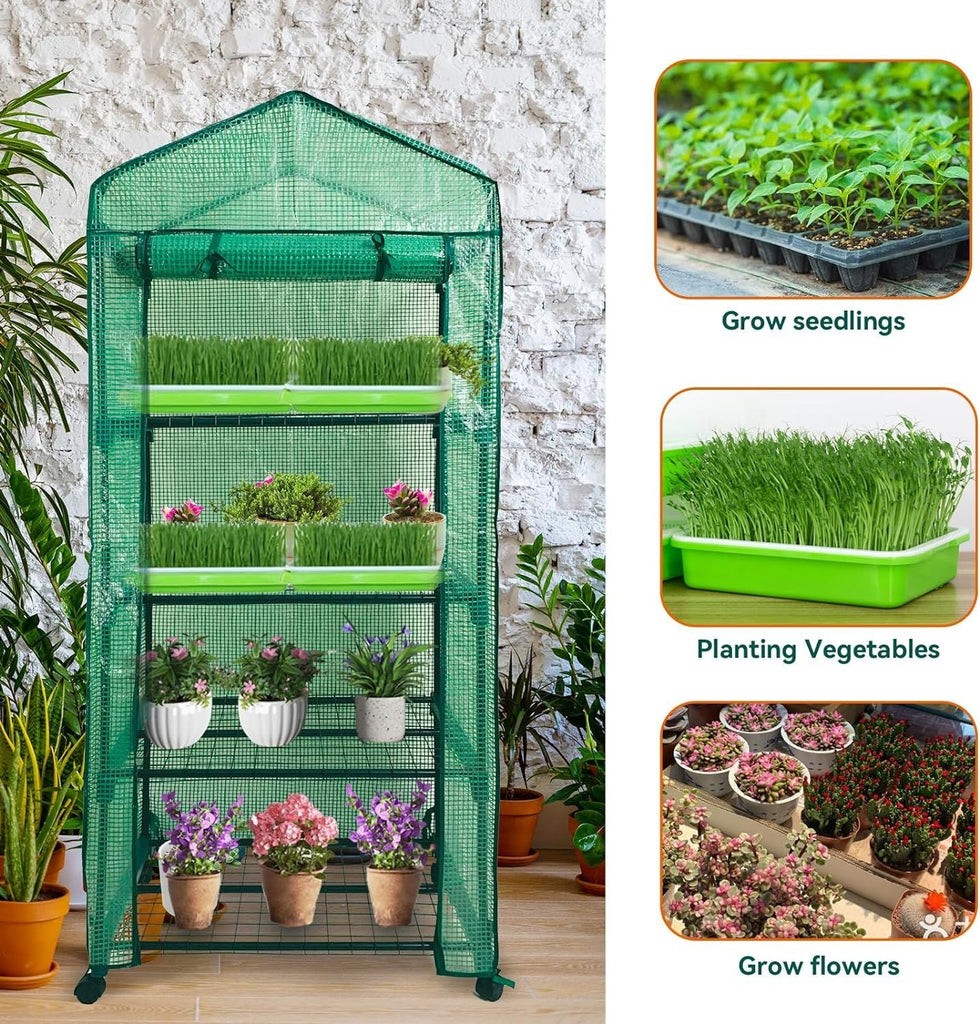 Mini Greenhouse,4 Tier Small Portable Greenhouses Kit With Caster Wheels