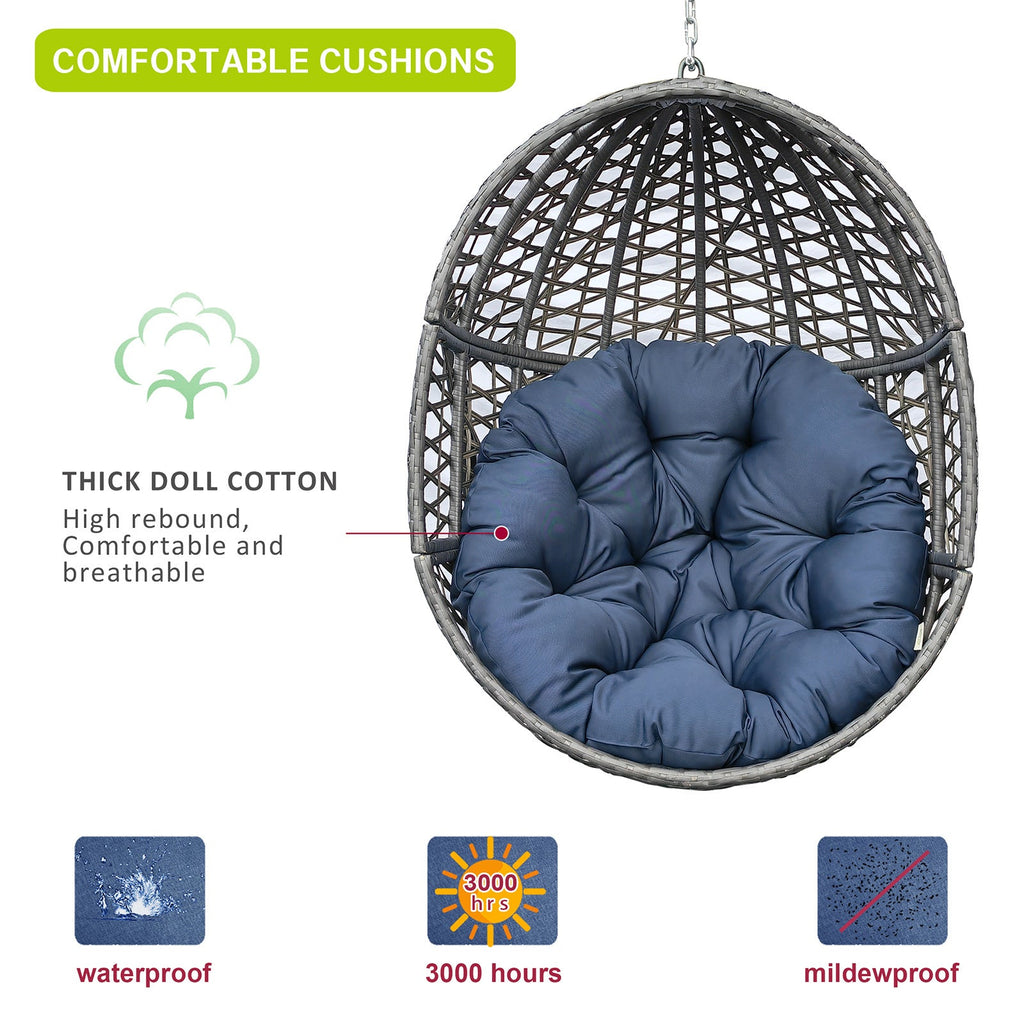 Wicker Hanging Chair with Stand and Waterproof Cushion for Outdoor or Indoor