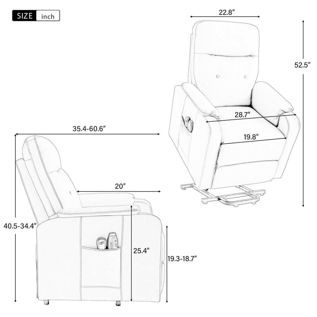 Massage Recliner Chair With Side Pocket, Adjustable Massage and Heating Function