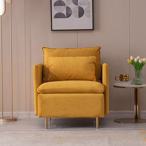 Modern Fabric Accent Armchair,upholstered Yellow Cotton Linen-30.7''