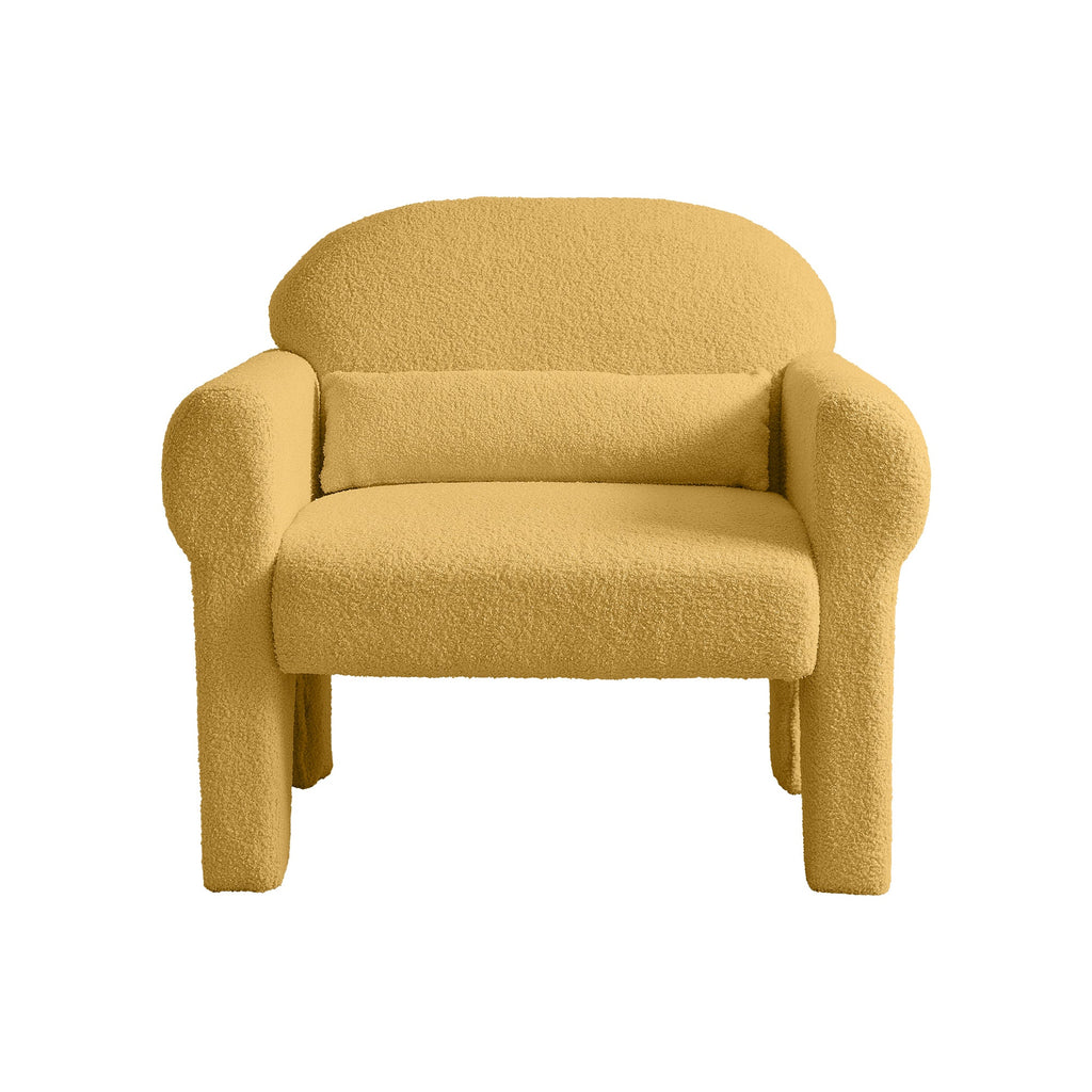 Modern Boucle Accent Chair With Lumbar Pillow for Living Room