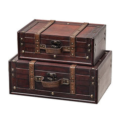 Decorative Suitcase, Vintage Style Wood Leather Antique Large Capacity  Trunk Chest Luggage with Straps, Small Old-Fashioned Decorative Wooden  Storage