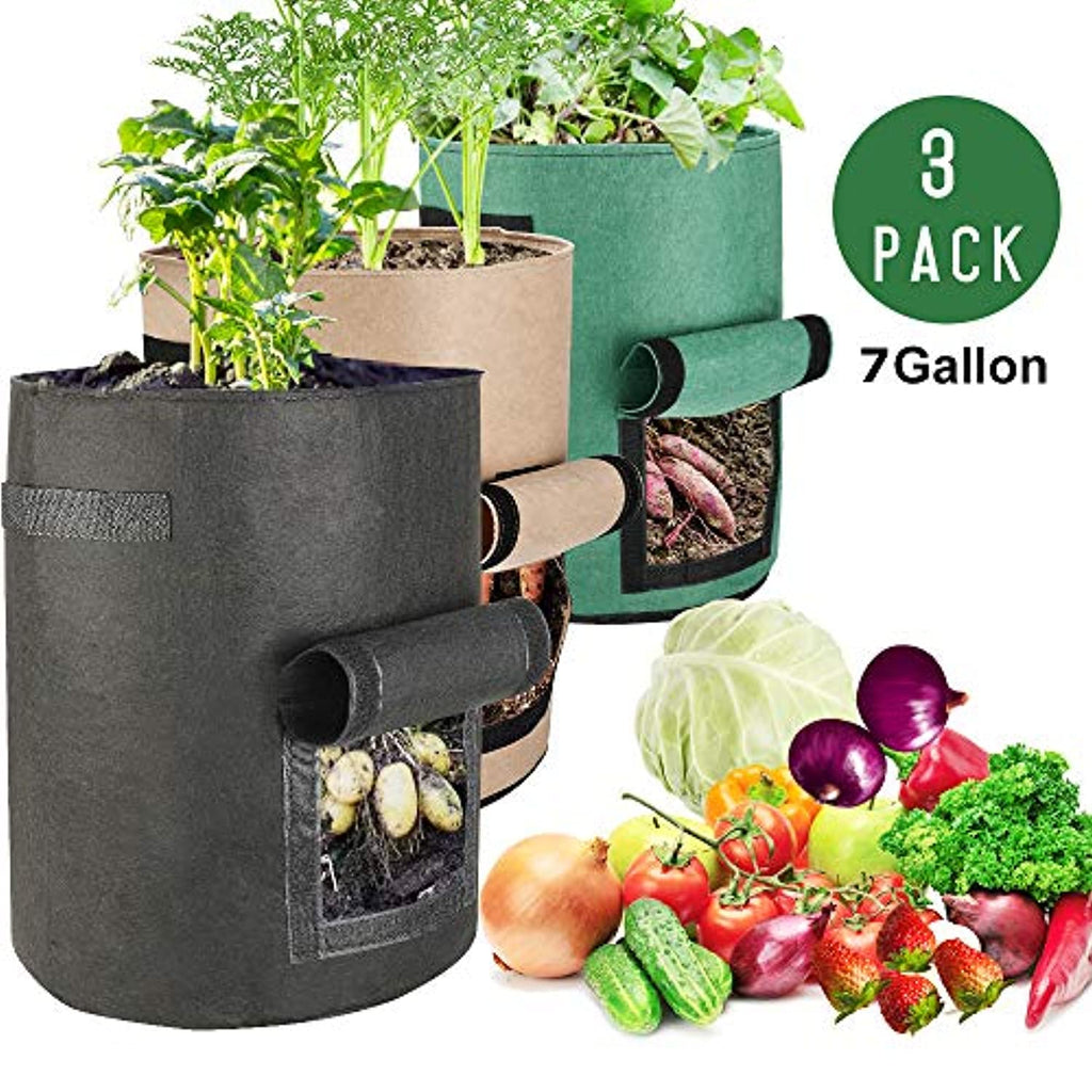 5 Pack Potato Grow Bags with Flap 7 Gallon, Planter Pot with Handles and  Harvest Window for Potato Tomato and Vegetables, Grey 