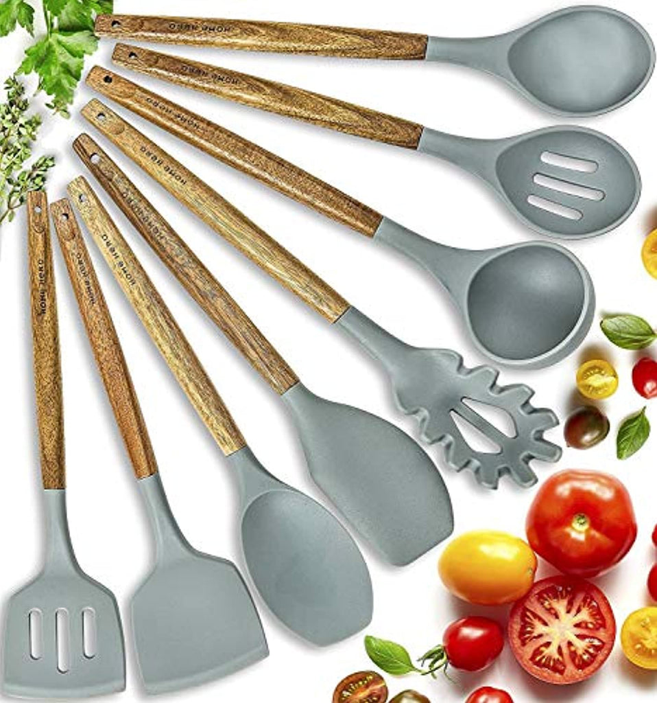 12 Pieces Silicone Natural Acacia Wooden Cooking Utensils Set