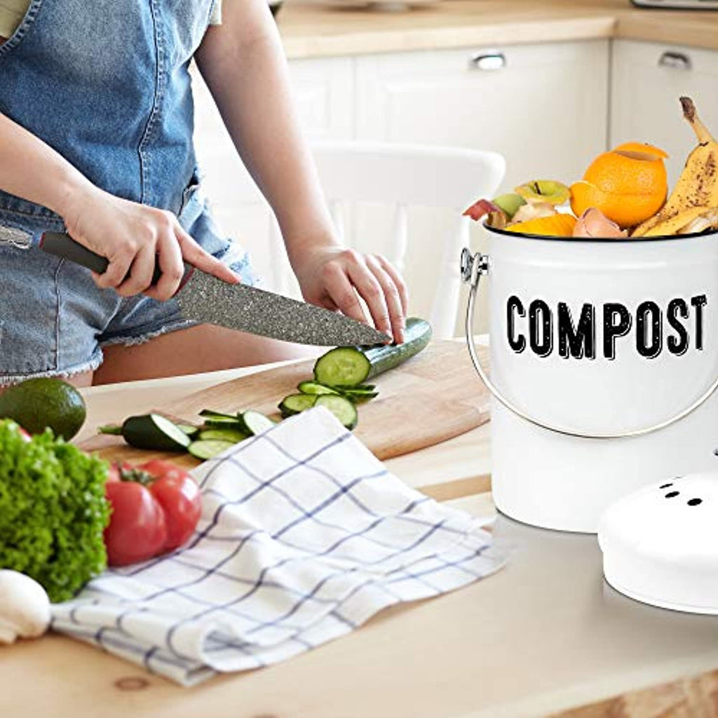 Modern Home Composting Bundle - 1.3 Gallon Kitchen Compost Bin = 3 Yea